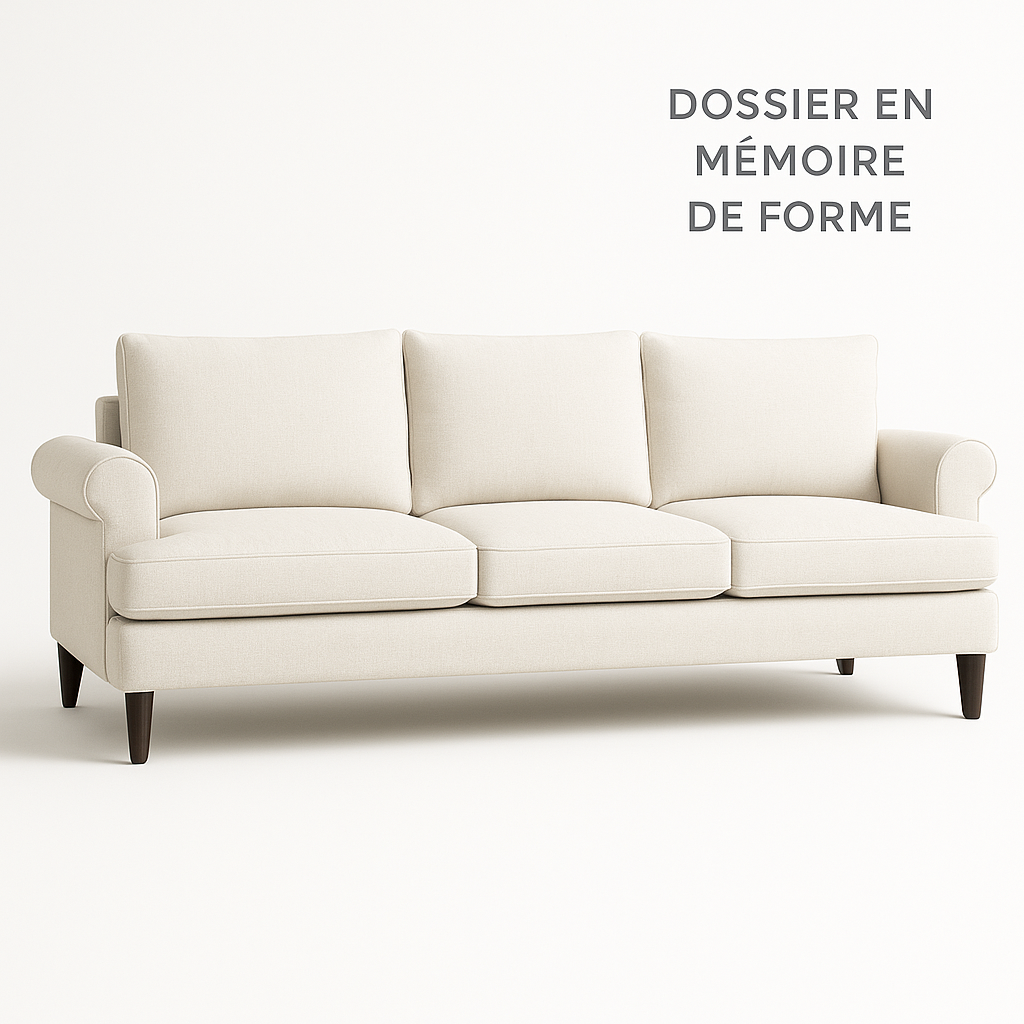 Canapé 3 places Blanc cassé – Tissu Premium & Dossier Mémoire de Forme