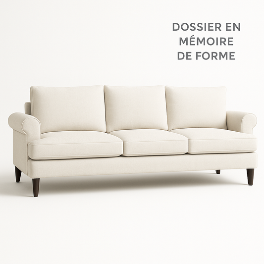 Canapé 3 places Blanc cassé – Tissu Premium & Dossier Mémoire de Forme
